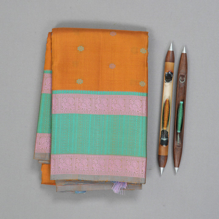 Hayagrivas Handloom Sunset Orange Kanjivaram Silk Saree KBE2345B21-1