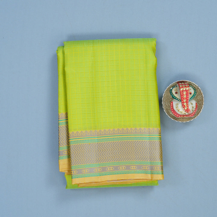Hayagrivas Handloom Neon Green Kanjivaram Silk Saree with Pale Yellow Border KBE2345B9-5