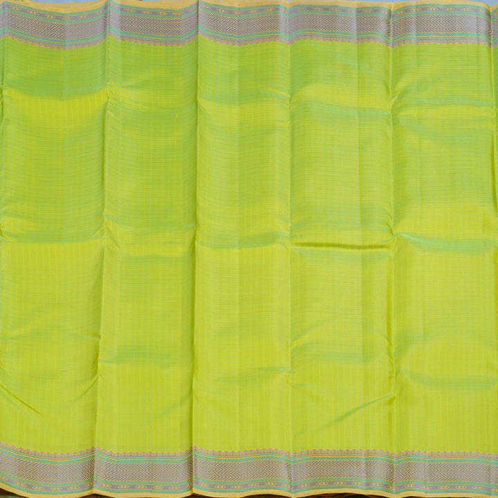 Hayagrivas Handloom Neon Green Kanjivaram Silk Saree with Pale Yellow Border KBE2345B9-5