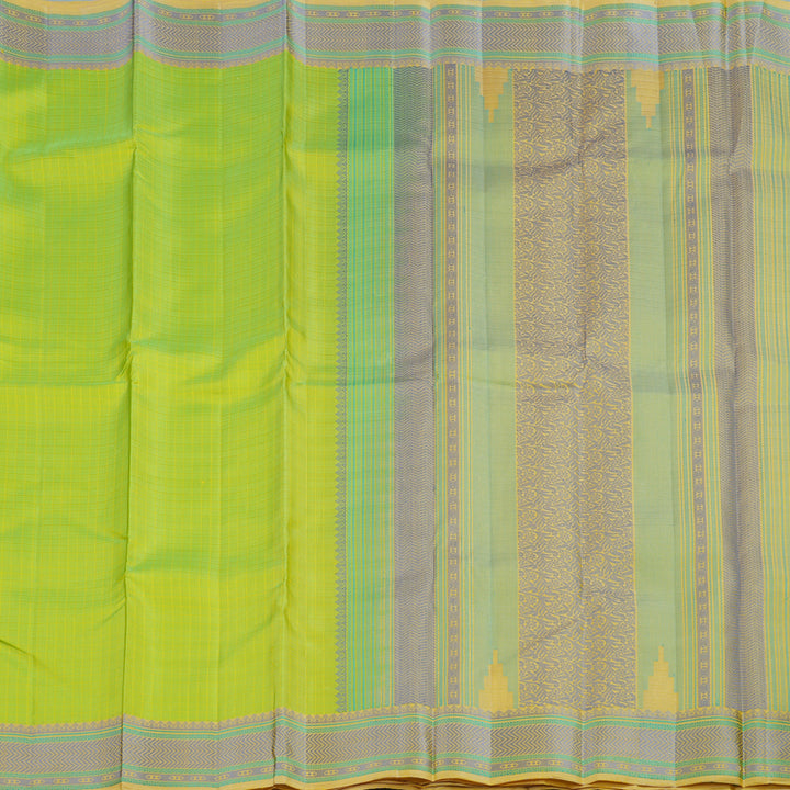 Hayagrivas Handloom Neon Green Kanjivaram Silk Saree with Pale Yellow Border KBE2345B9-5