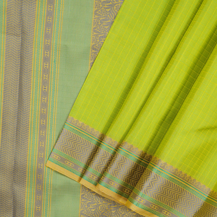 Hayagrivas Handloom Neon Green Kanjivaram Silk Saree with Pale Yellow Border KBE2345B9-5