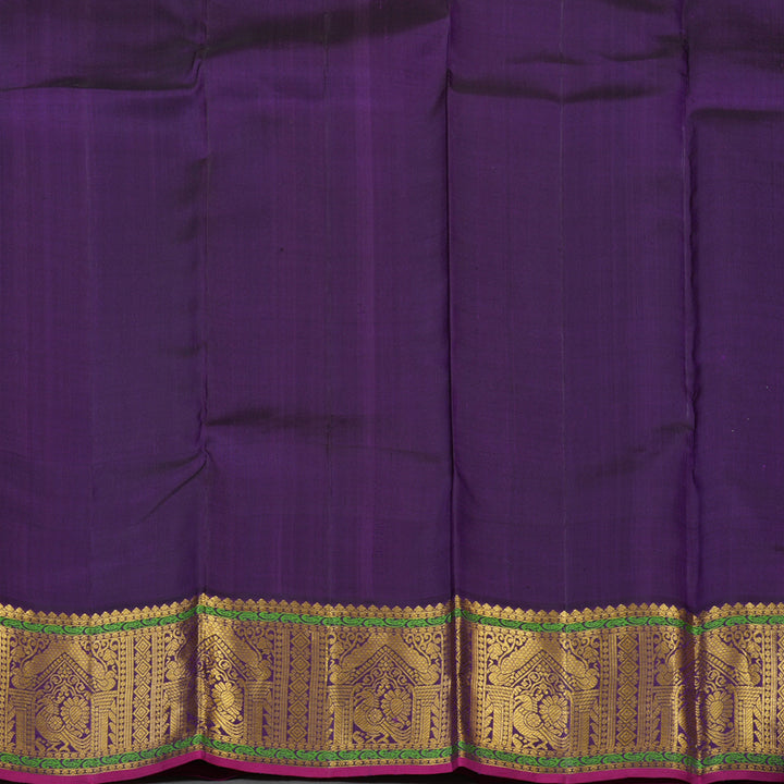 Hayagrivas Handloom Parrot Green Kanjivaram Silk Saree with Violet Border KBE2347B6-1