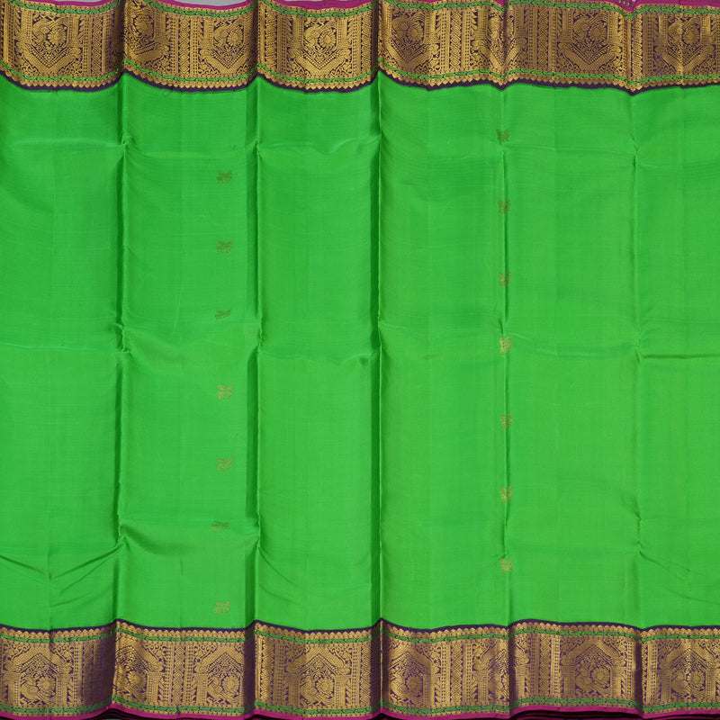 Hayagrivas Handloom Parrot Green Kanjivaram Silk Saree with Violet Border KBE2347B6-1