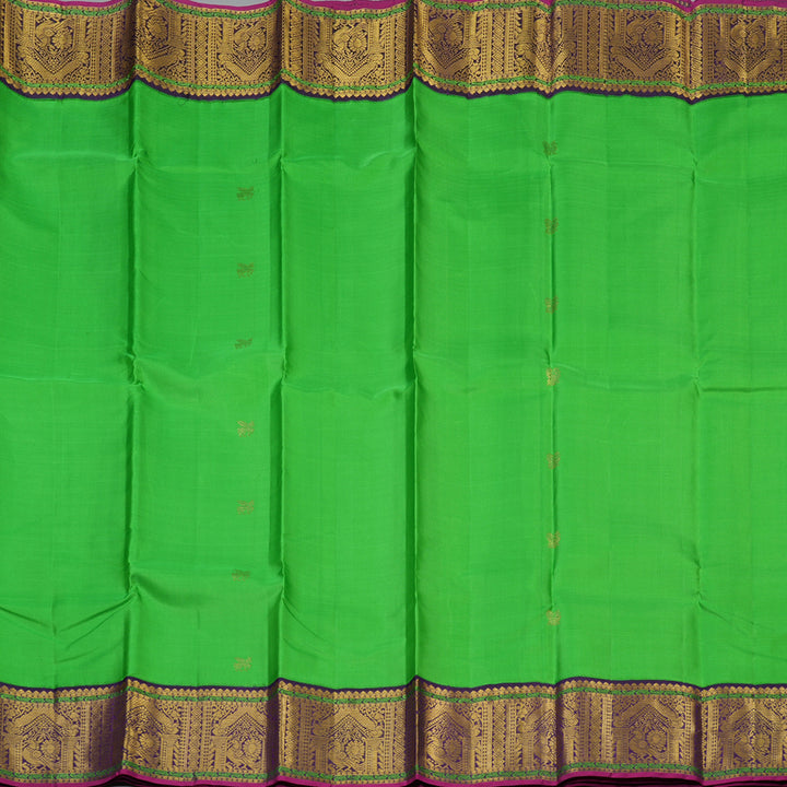 Hayagrivas Handloom Parrot Green Kanjivaram Silk Saree with Violet Border KBE2347B6-1