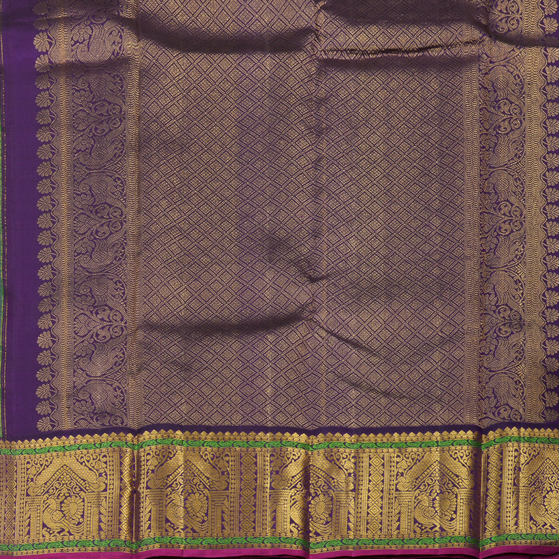 Hayagrivas Handloom Parrot Green Kanjivaram Silk Saree with Violet Border KBE2347B6-1