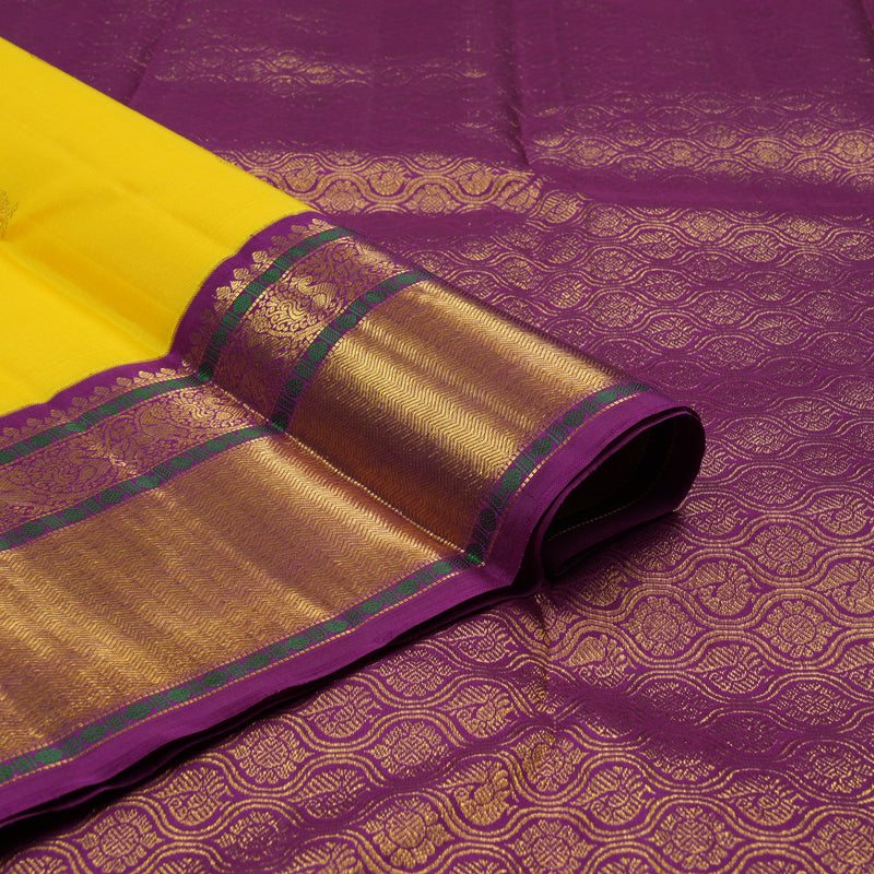 Hayagrivas Handloom Yellow Kanjivaram Silk Saree with Purple Border KBE2349B1-9