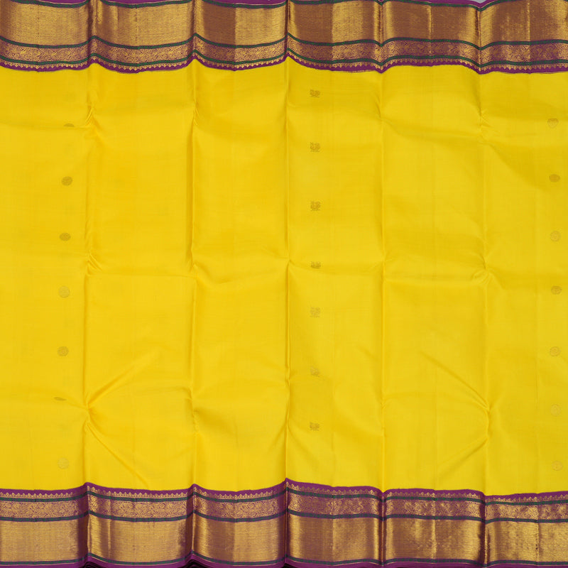 Hayagrivas Handloom Yellow Kanjivaram Silk Saree with Purple Border KBE2349B1-9