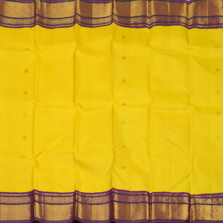 Hayagrivas Handloom Yellow Kanjivaram Silk Saree with Purple Border KBE2349B1-9