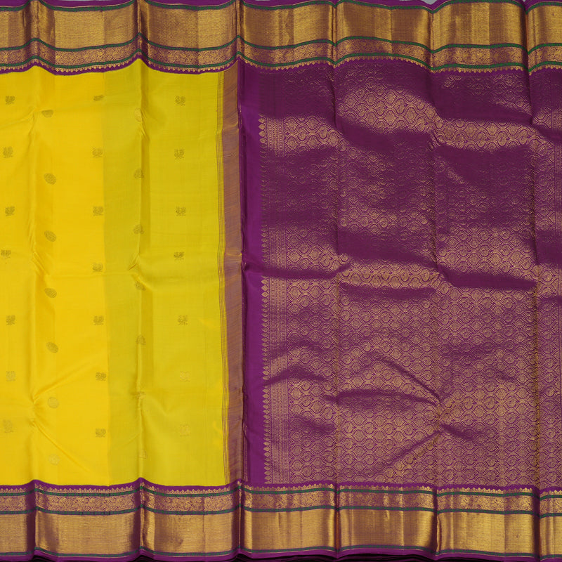 Hayagrivas Handloom Yellow Kanjivaram Silk Saree with Purple Border KBE2349B1-9
