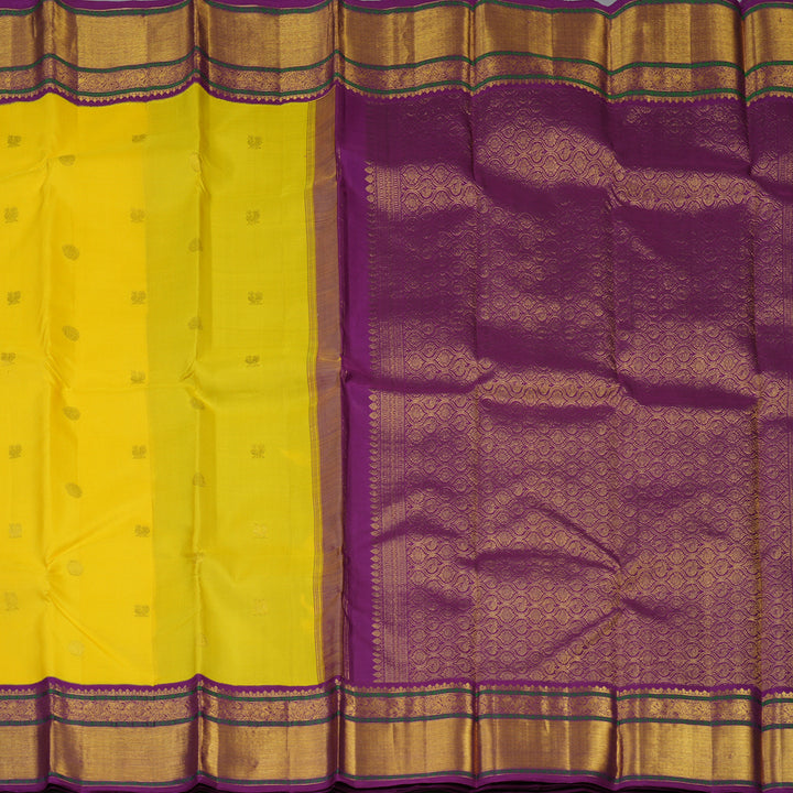 Hayagrivas Handloom Yellow Kanjivaram Silk Saree with Purple Border KBE2349B1-9