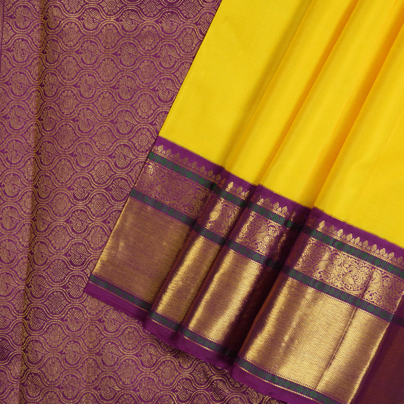 Hayagrivas Handloom Yellow Kanjivaram Silk Saree with Purple Border KBE2349B1-9