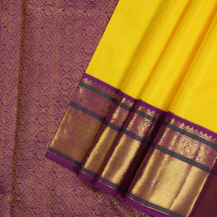 Hayagrivas Handloom Yellow Kanjivaram Silk Saree with Purple Border KBE2349B1-9