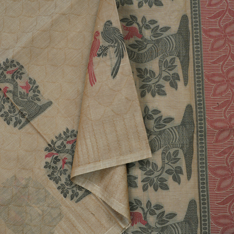 Hayagrivas Handloom Pure Cotton Saree in Classic Sandal KBE234D4-4