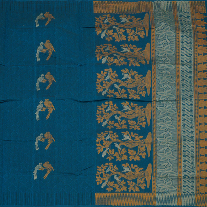 Hayagrivas Handloom Pure Cotton Saree in Enchanting Dark  Blue KBE234D4-5