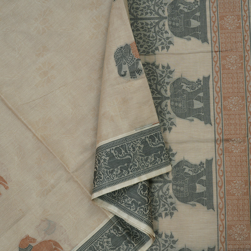 Hayagrivas Handloom Pure Cotton Saree in Tranquil Beige KBE234D5-1