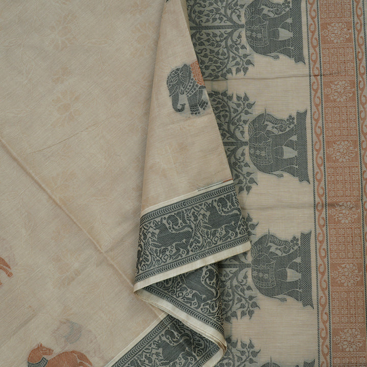 Hayagrivas Handloom Pure Cotton Saree in Tranquil Beige KBE234D5-1