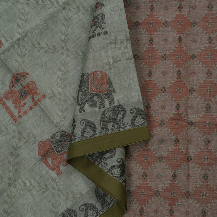 Hayagrivas Handloom Pure Cotton Saree in Earthy Grey KBE234D6-2