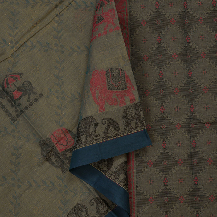 Hayagrivas Handloom Pure Cotton Saree in Subtle Beige KBE234D6-4