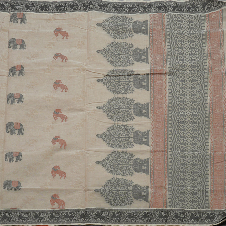 Hayagrivas Handloom Pure Cotton Saree in Beige KBE234D6-6