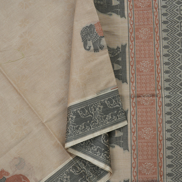 Hayagrivas Handloom Pure Cotton Saree in Beige KBE234D6-6