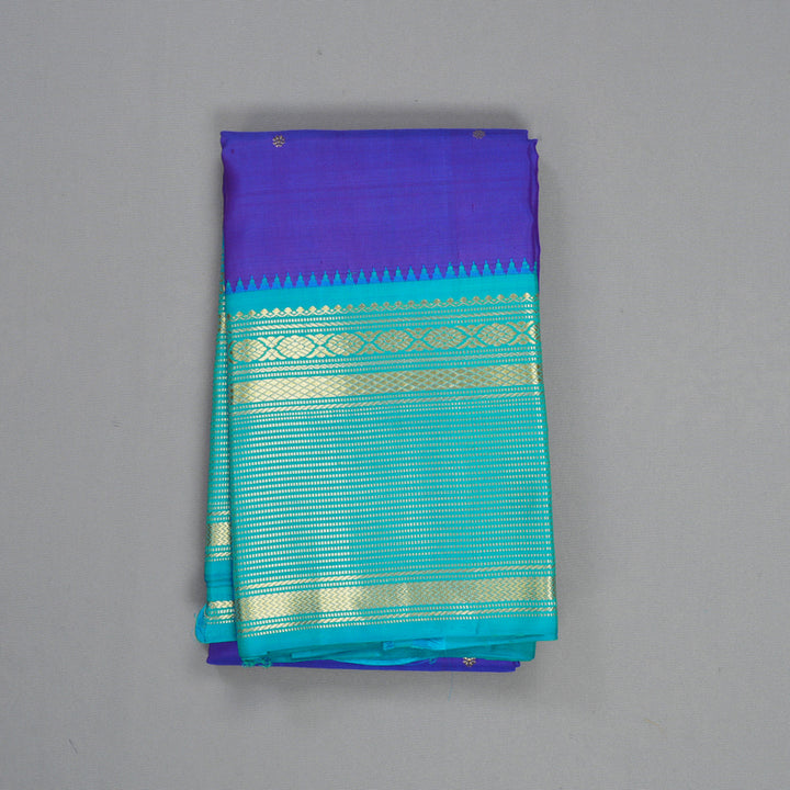 Hayagrivas Handloom Purplish-Blue Kanjivaram Silk Saree with Aqua Blue Border KBE2352B2-1