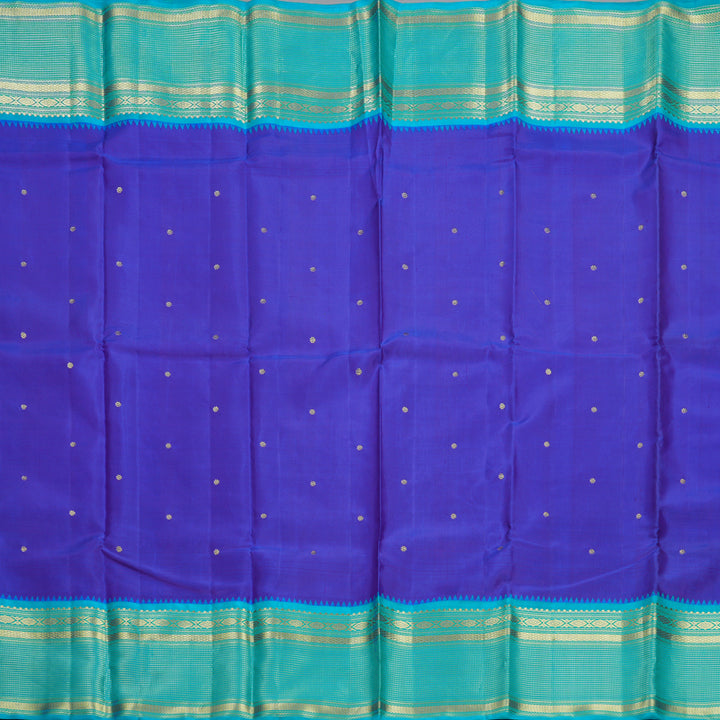 Hayagrivas Handloom Purplish-Blue Kanjivaram Silk Saree with Aqua Blue Border KBE2352B2-1
