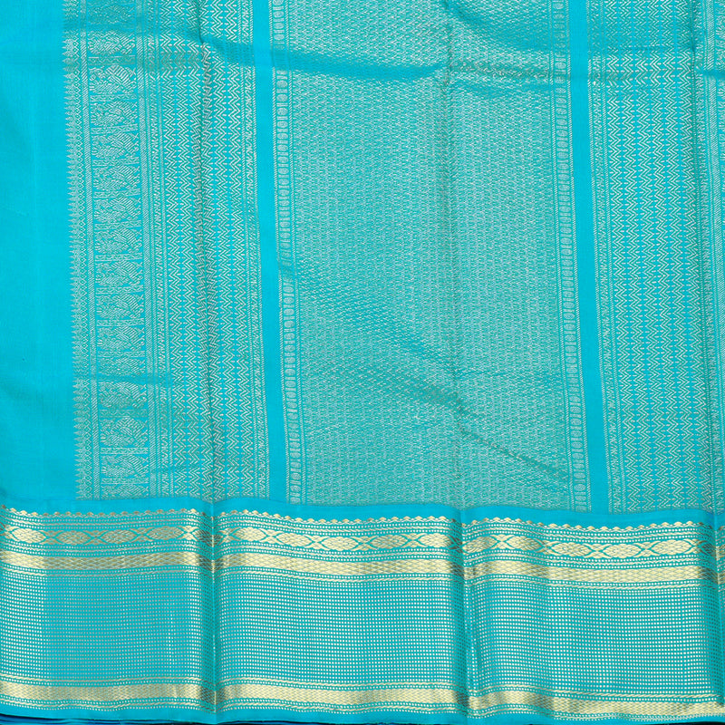 Hayagrivas Handloom Purplish-Blue Kanjivaram Silk Saree with Aqua Blue Border KBE2352B2-1