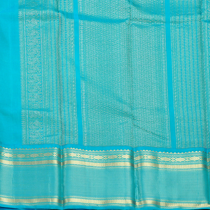 Hayagrivas Handloom Purplish-Blue Kanjivaram Silk Saree with Aqua Blue Border KBE2352B2-1