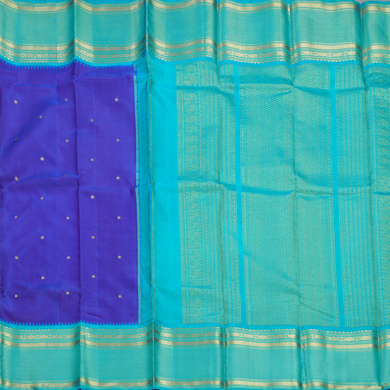 Hayagrivas Handloom Purplish-Blue Kanjivaram Silk Saree with Aqua Blue Border KBE2352B2-1