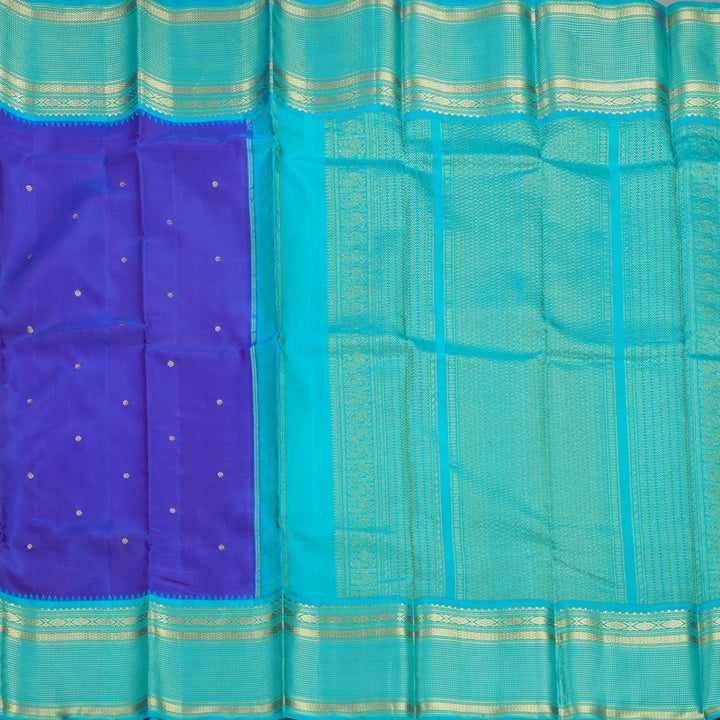 Hayagrivas Handloom Purplish-Blue Kanjivaram Silk Saree with Aqua Blue Border KBE2352B2-1
