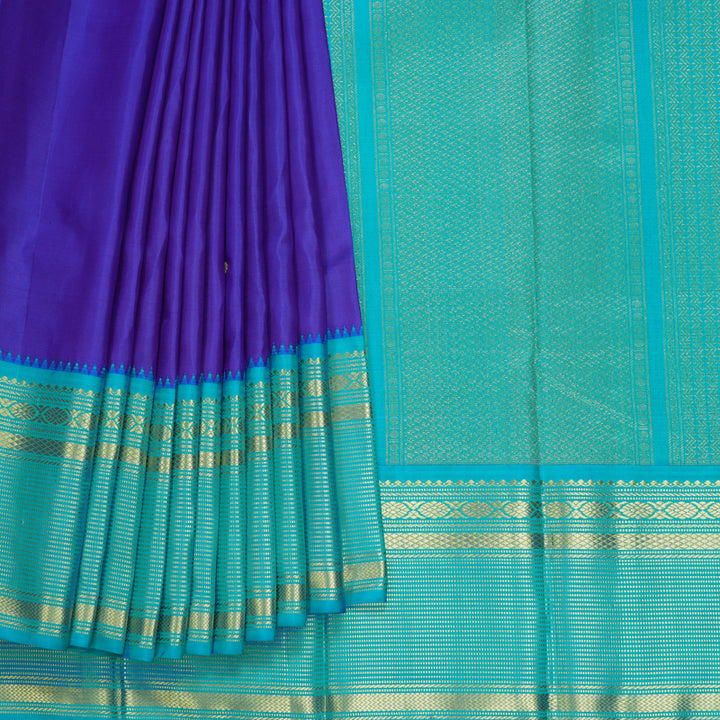 Hayagrivas Handloom Purplish-Blue Kanjivaram Silk Saree with Aqua Blue Border KBE2352B2-1