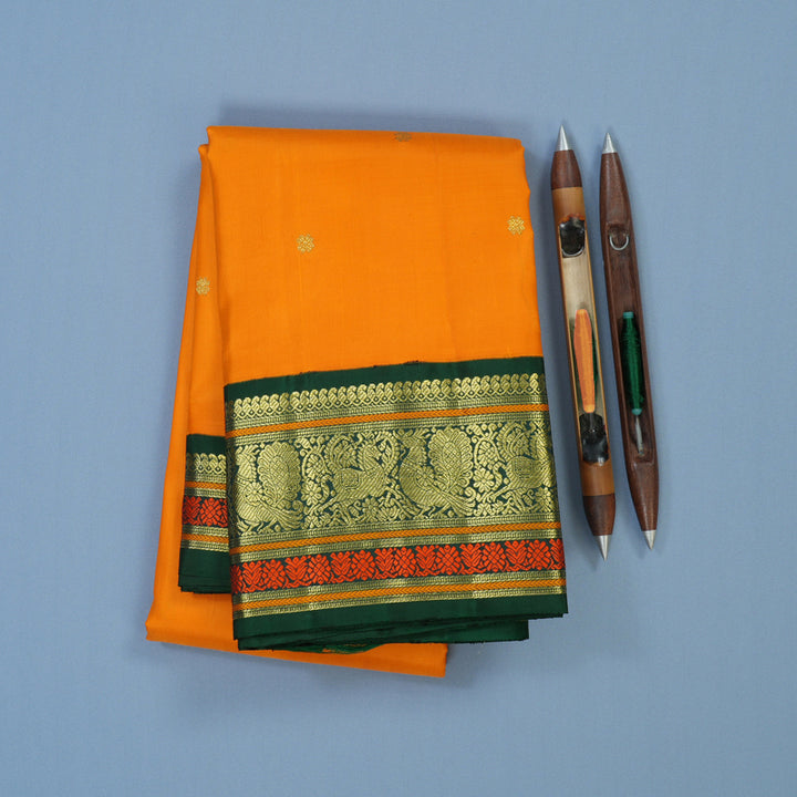 Hayagrivas Handloom Kilangu Manjal Kanjivaram Silk Saree with Bottle Green Border KBE2352B3-1