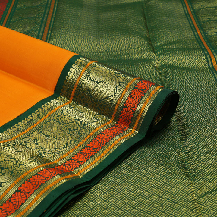 Hayagrivas Handloom Kilangu Manjal Kanjivaram Silk Saree with Bottle Green Border KBE2352B3-1