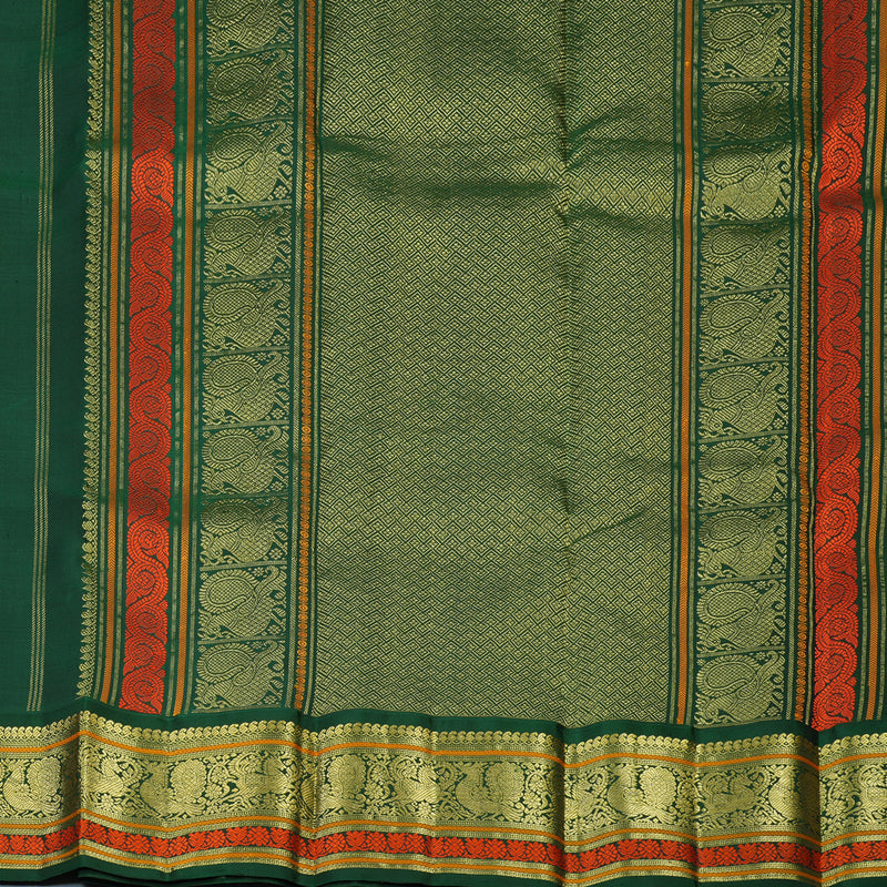 Hayagrivas Handloom Kilangu Manjal Kanjivaram Silk Saree with Bottle Green Border KBE2352B3-1