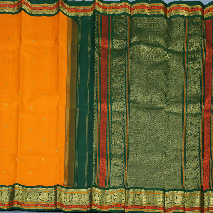 Hayagrivas Handloom Kilangu Manjal Kanjivaram Silk Saree with Bottle Green Border KBE2352B3-1