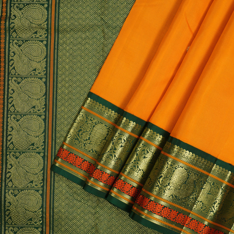 Hayagrivas Handloom Kilangu Manjal Kanjivaram Silk Saree with Bottle Green Border KBE2352B3-1