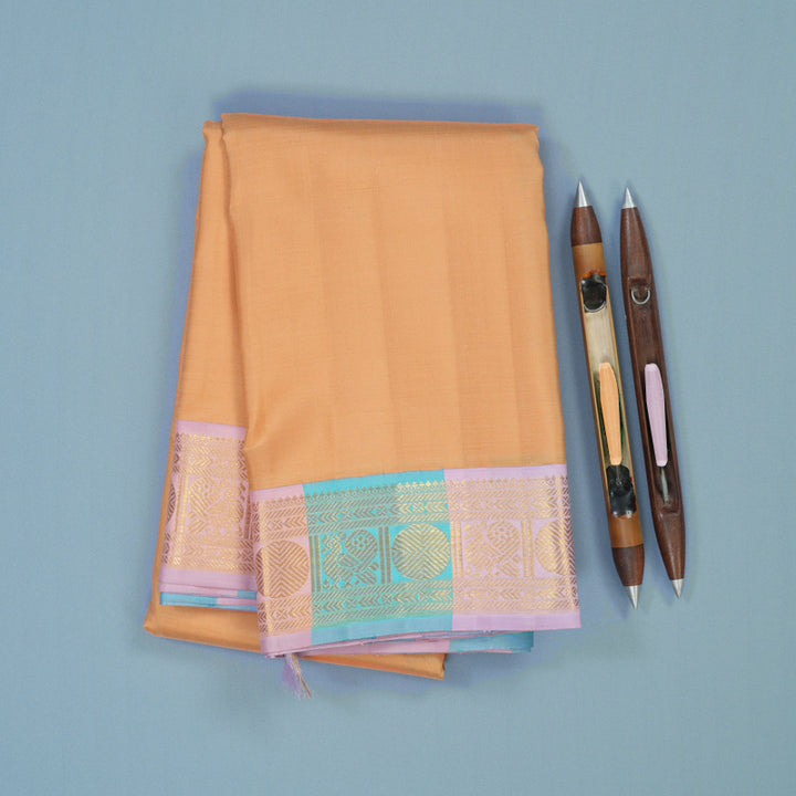 Hayagrivas Handloom Peach Orange Kanjivaram Silk Saree with Multicolour Border KBE2356B4-1