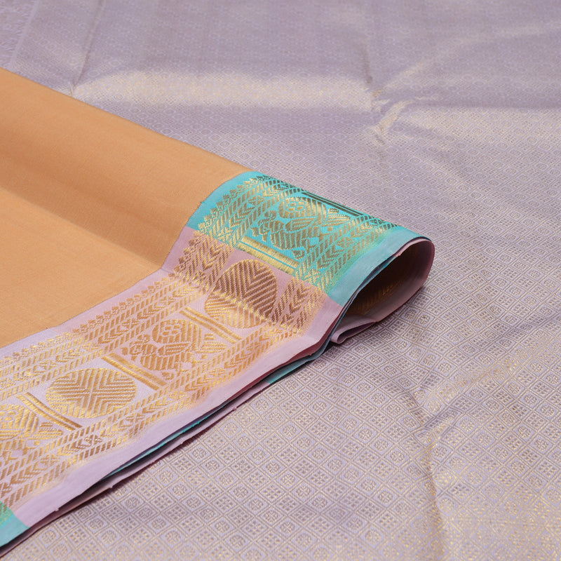 Hayagrivas Handloom Peach Orange Kanjivaram Silk Saree with Multicolour Border KBE2356B4-1