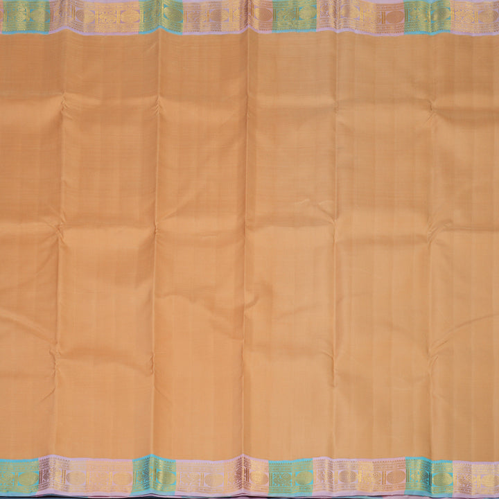Hayagrivas Handloom Peach Orange Kanjivaram Silk Saree with Multicolour Border KBE2356B4-1
