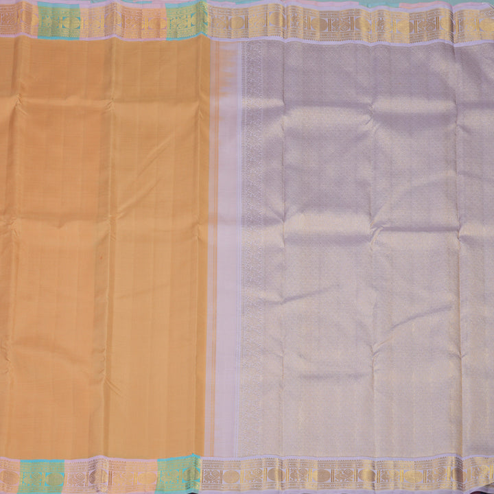 Hayagrivas Handloom Peach Orange Kanjivaram Silk Saree with Multicolour Border KBE2356B4-1