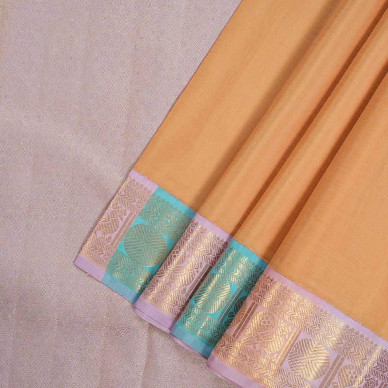 Hayagrivas Handloom Peach Orange Kanjivaram Silk Saree with Multicolour Border KBE2356B4-1
