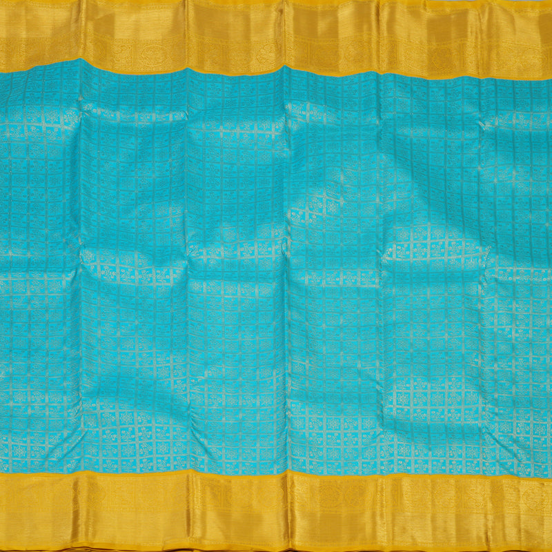 Hayagrivas Handloom Sky Blue Kanjivaram Silk Saree with Yellow Border KBE2356B7-1