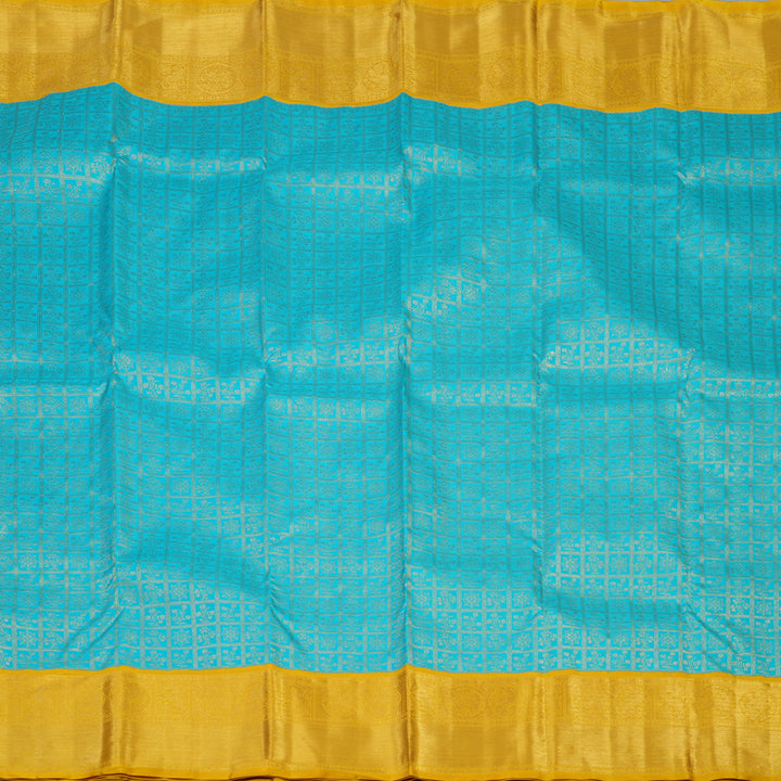 Hayagrivas Handloom Sky Blue Kanjivaram Silk Saree with Yellow Border KBE2356B7-1