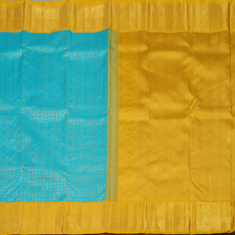 Hayagrivas Handloom Sky Blue Kanjivaram Silk Saree with Yellow Border KBE2356B7-1
