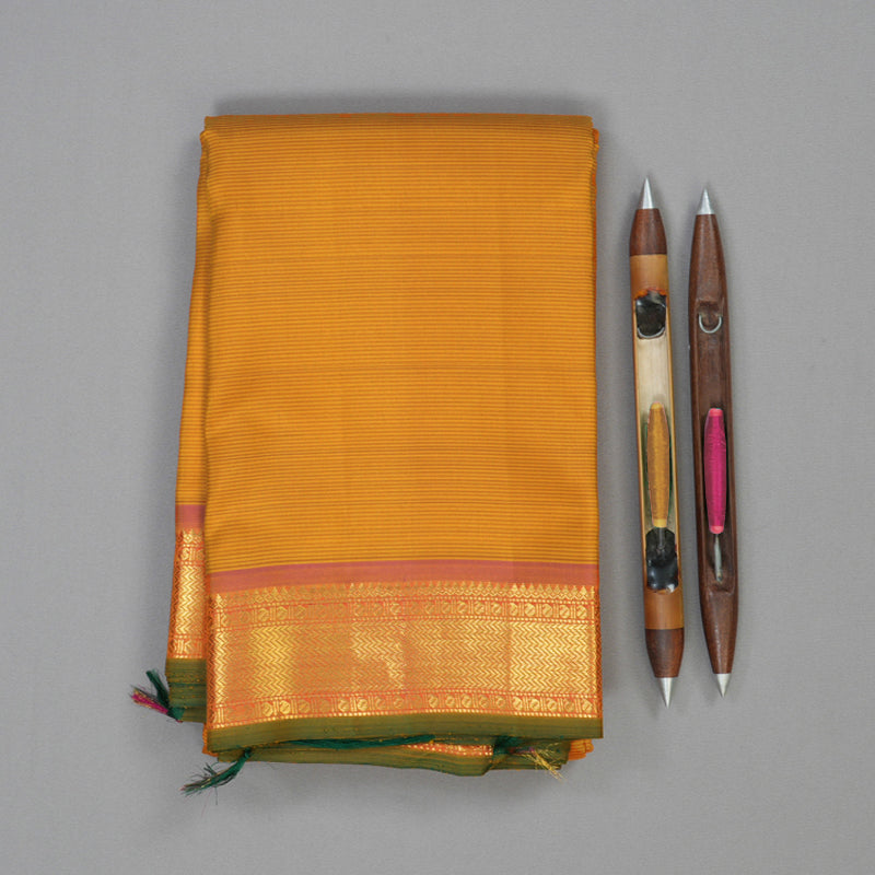 Hayagrivas Handloom Turmeric Yellow (Stripes) Kanjivaram Silk Saree KBE2357B1-1