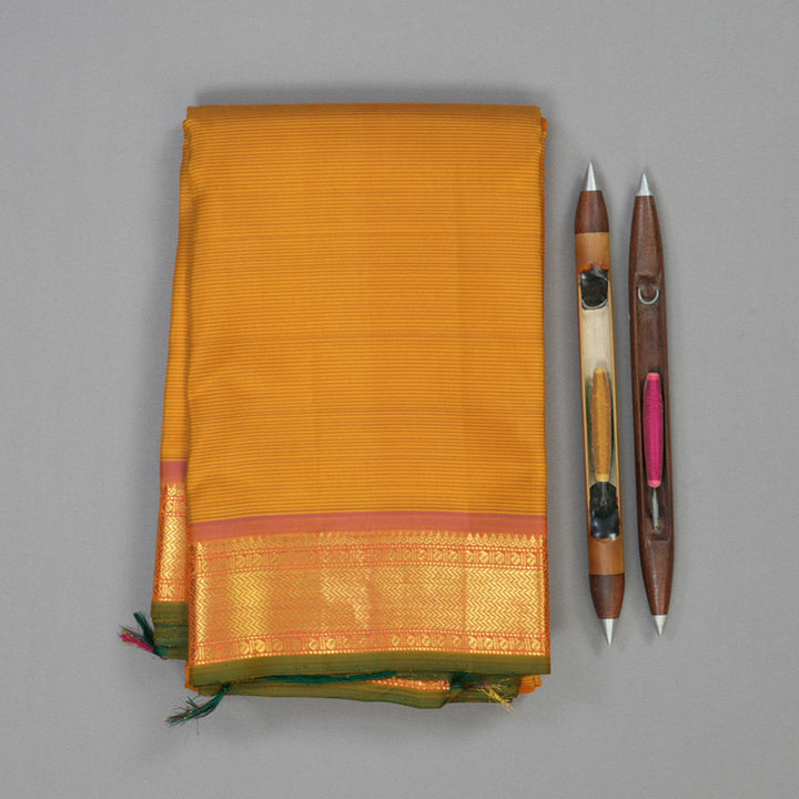 Hayagrivas Handloom Turmeric Yellow (Stripes) Kanjivaram Silk Saree KBE2357B1-1