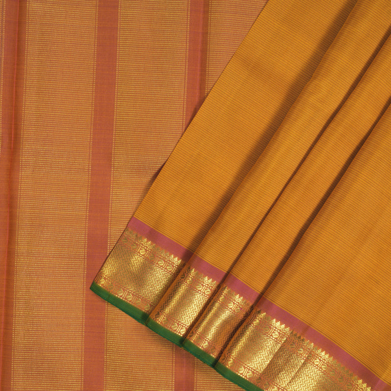 Hayagrivas Handloom Turmeric Yellow (Stripes) Kanjivaram Silk Saree KBE2357B1-1