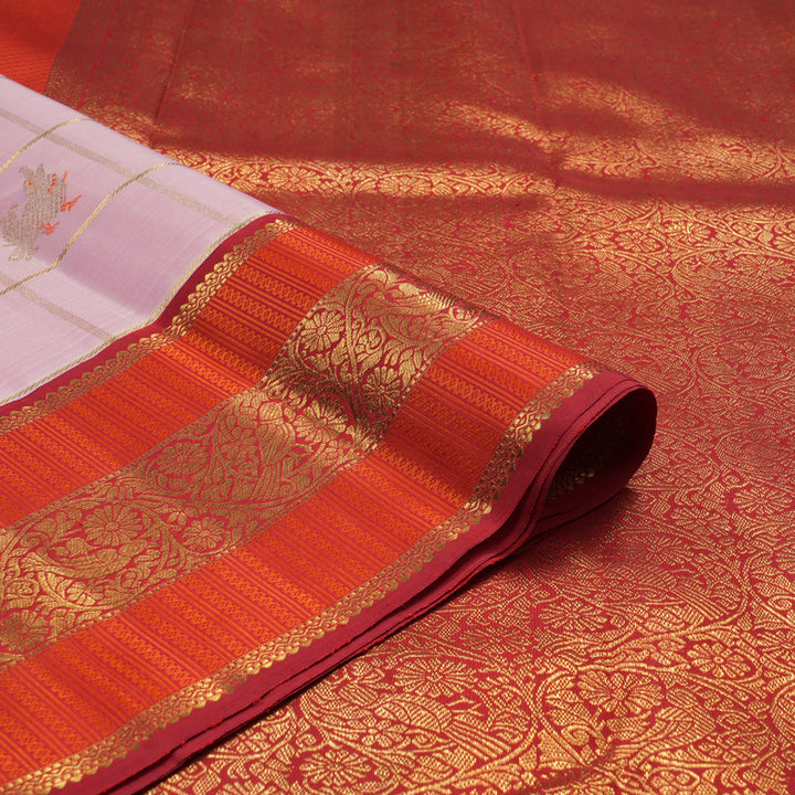 Hayagrivas Handloom Baby Pink Kanjivaram Silk Saree with Red Border KBE2357B4-1