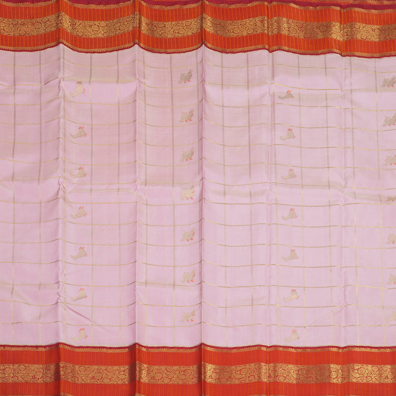 Hayagrivas Handloom Baby Pink Kanjivaram Silk Saree with Red Border KBE2357B4-1