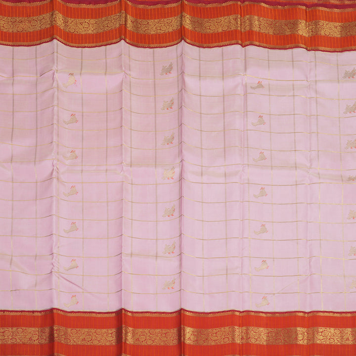 Hayagrivas Handloom Baby Pink Kanjivaram Silk Saree with Red Border KBE2357B4-1
